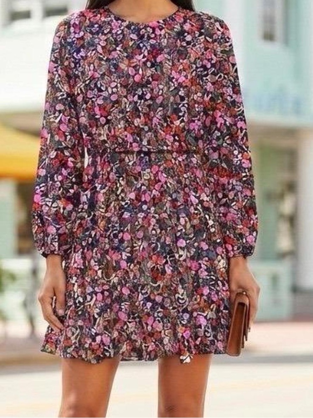Draper James XXL Navy Floral Tiered Long-Sleeve Dress